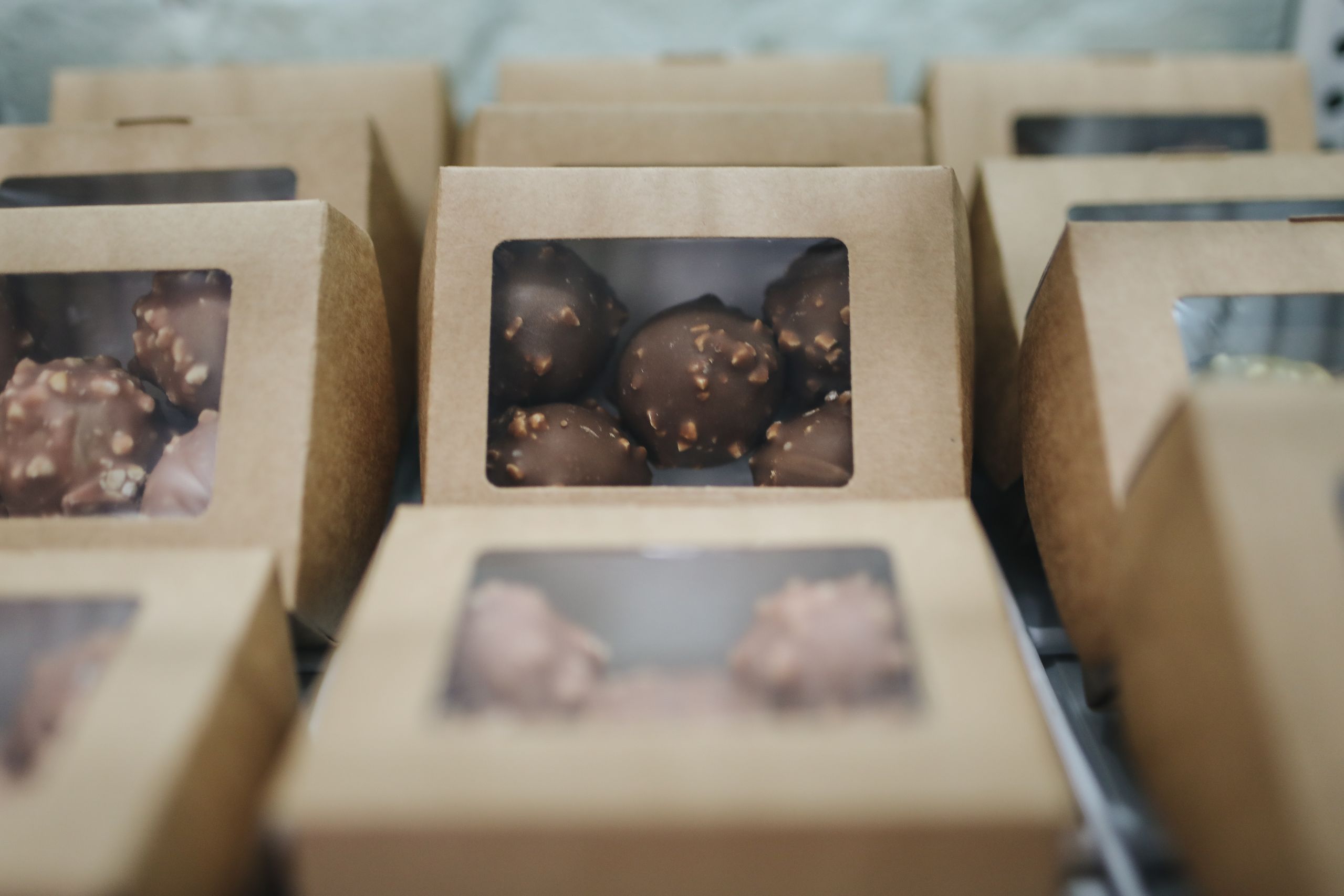 Box of macarons with ribbon